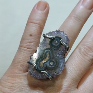 💜 Handmade Amethyst Geode Ring | Sterling Silver Statement Size 8 💫